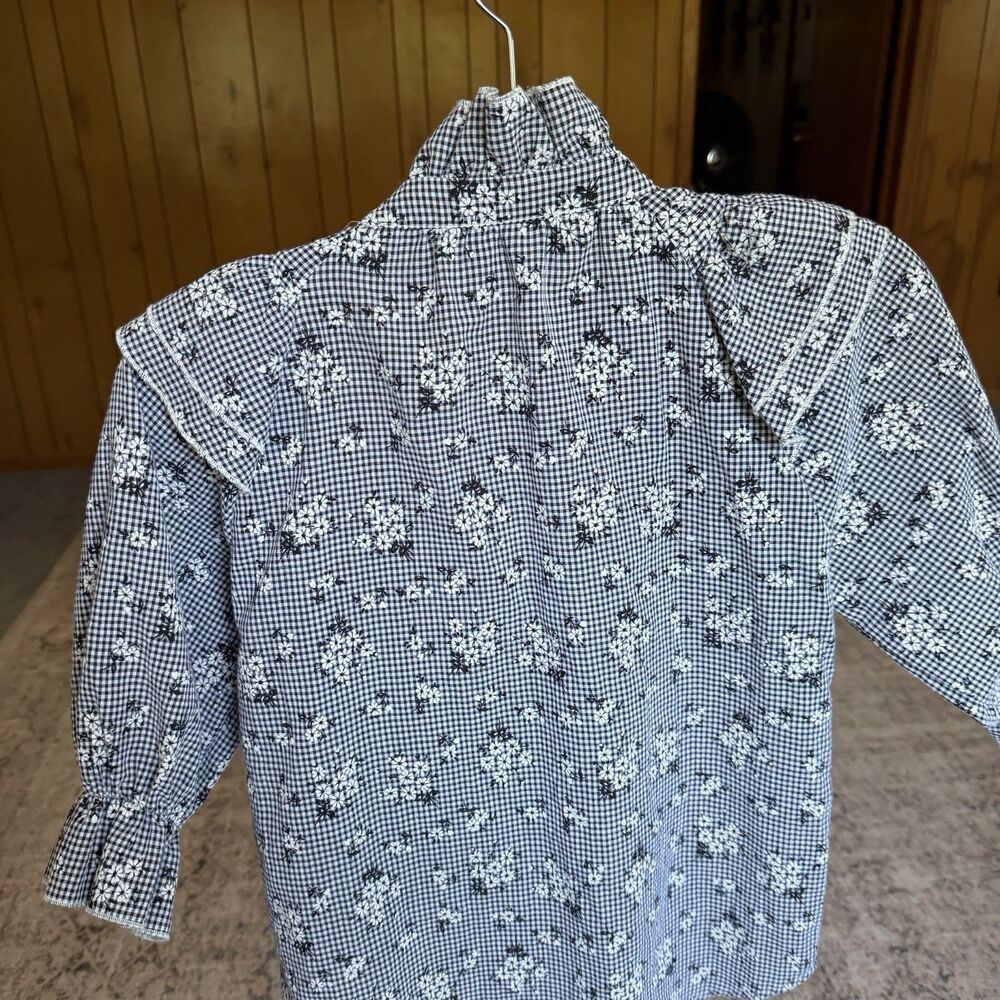 The Shirt Rochelle Behrens Floral Button Down XS Frilled Shirt Top Black White - Picture 5 of 12